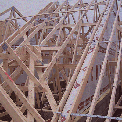 side view of roof trusses and Pasquill spandrel panel
